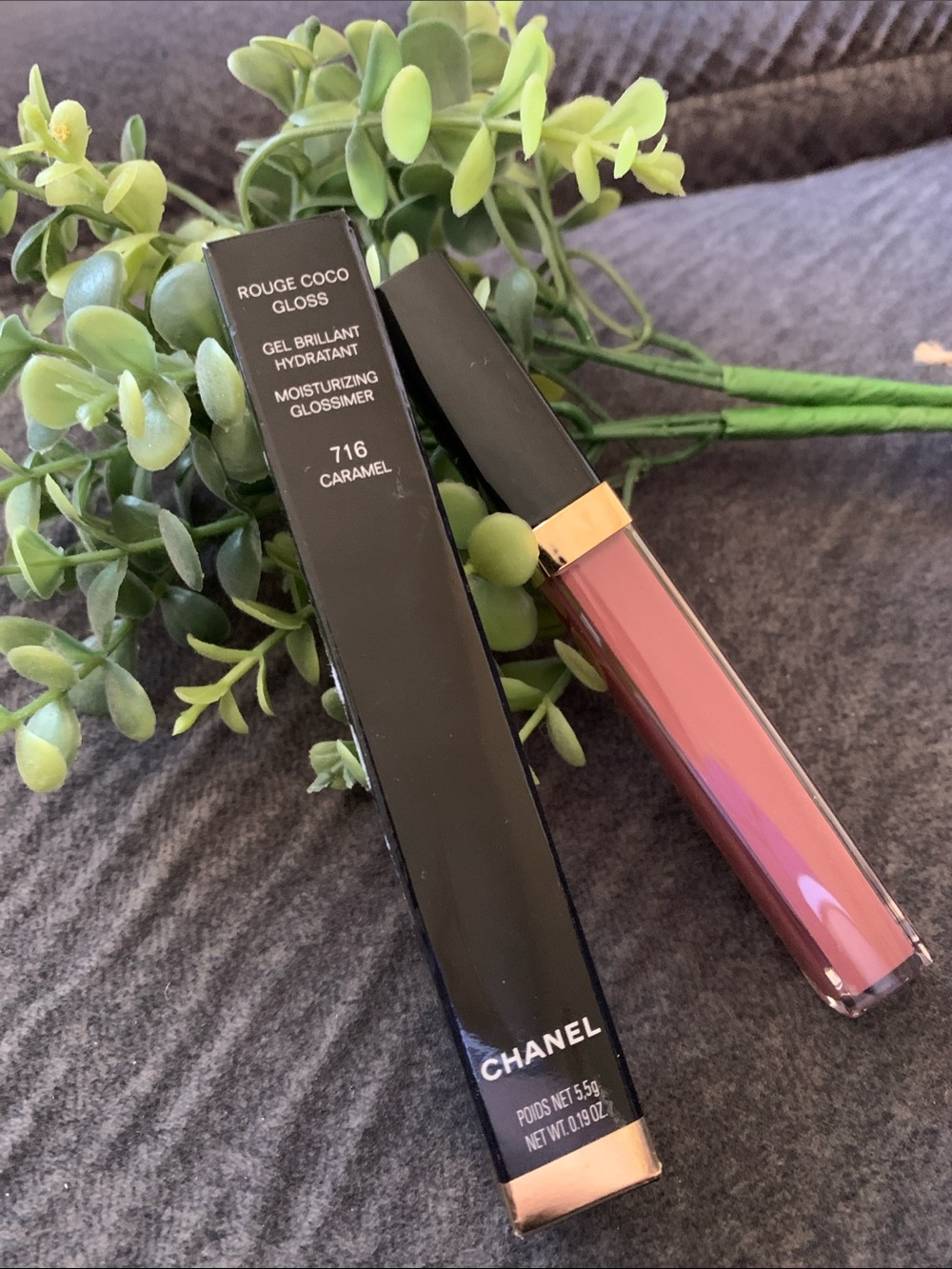 CHANEL Rouge Coco lip Gloss in Caramel Pink-Brown 716